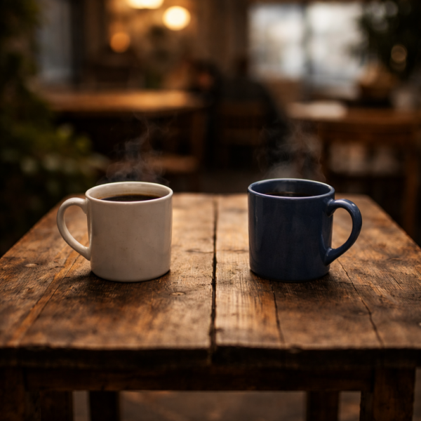 2 coffee cups on table